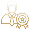 Icon of a person with two award ribbons.